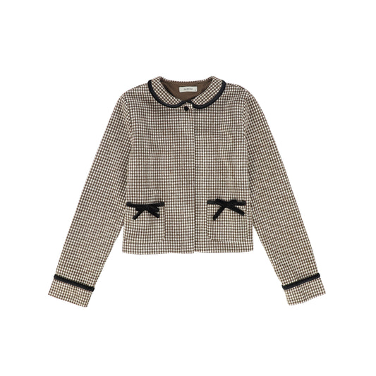 VALENTINA BROWN CHECKED VELVET TRIM TOP