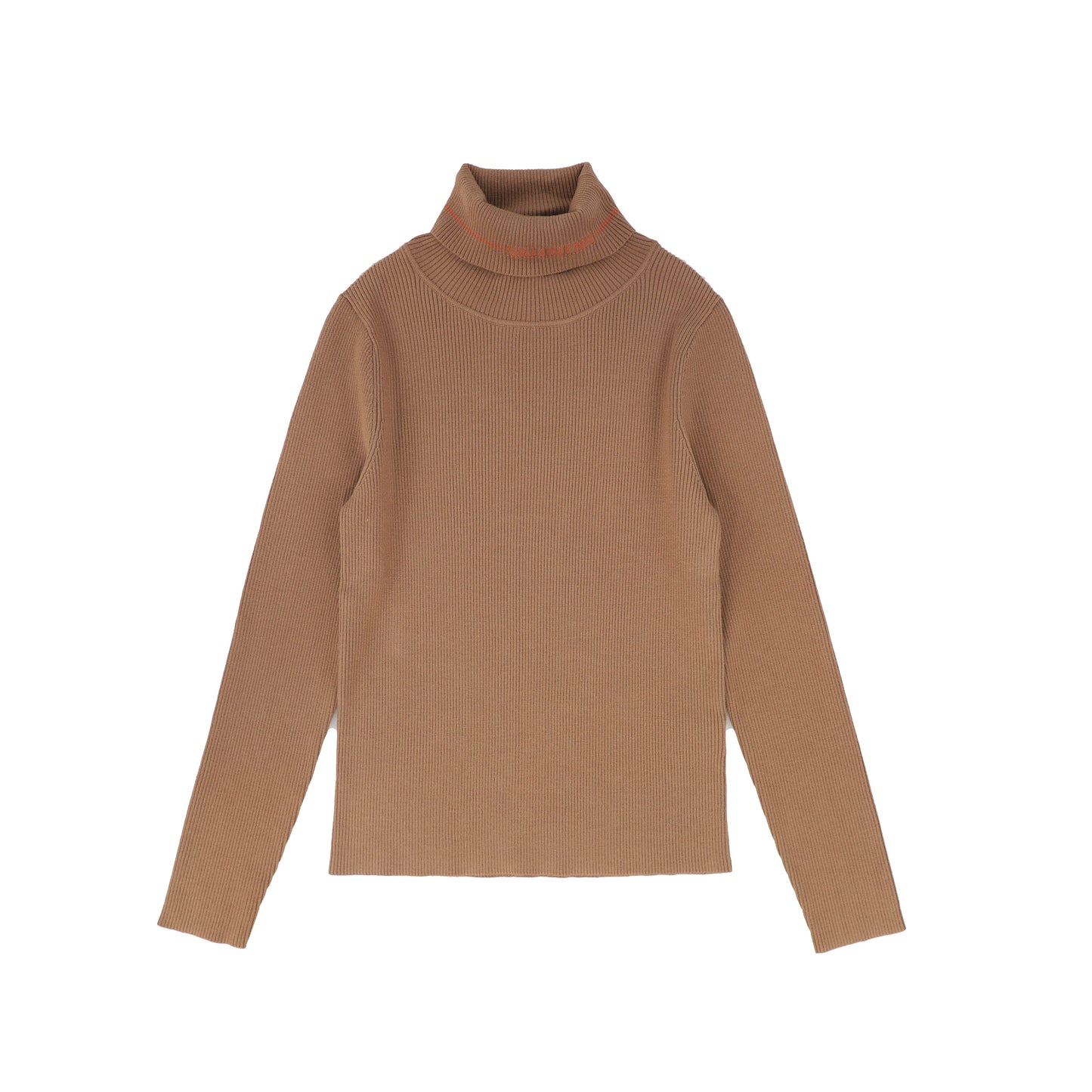 VALENTINA CAMEL RIBBED KNIT LOGO TURTLENECK