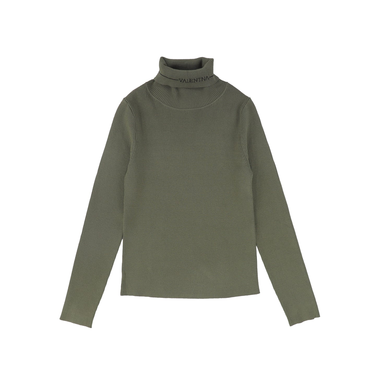 VALENTINA GREEN RIBBED KNIT LOGO TURTLENECK