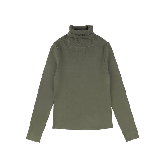 VALENTINA GREEN RIBBED KNIT LOGO TURTLENECK