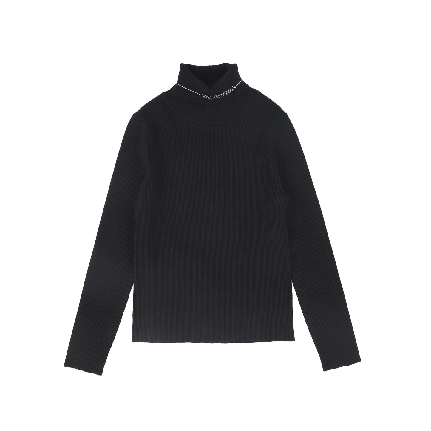 VALENTINA BLACK RIBBED KNIT LOGO TURTLENECK