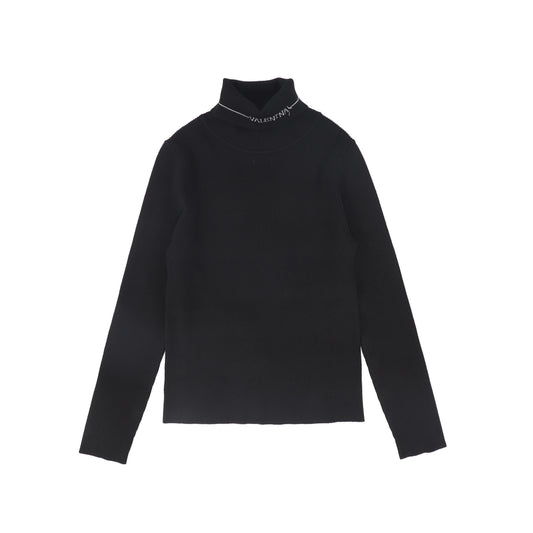 VALENTINA BLACK RIBBED KNIT LOGO TURTLENECK