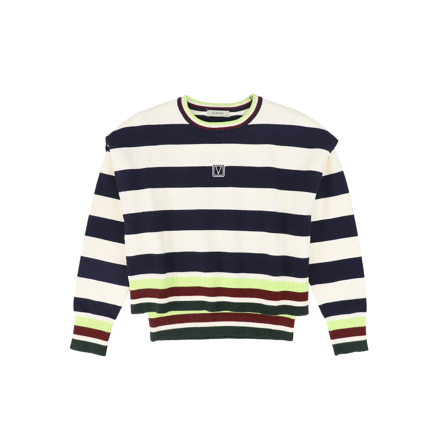 VALENTINA NAVY WIDE STRIPED TRIMMING SWEATER