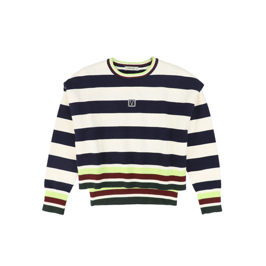 VALENTINA NAVY WIDE STRIPED TRIMMING SWEATER