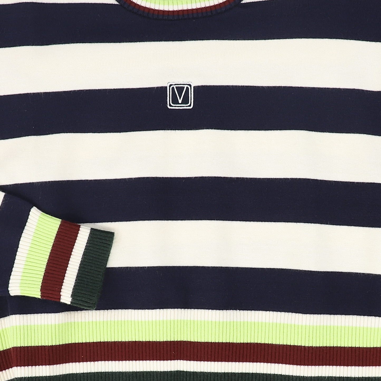 VALENTINA NAVY WIDE STRIPED TRIMMING SWEATER