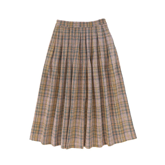 VALENTINA PINK TEXTURED PLAID SOFT PLEAT SKIRT