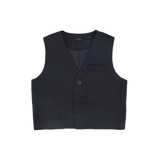 BAMBOO NAVY V-NECK ONE BUTTON VEST
