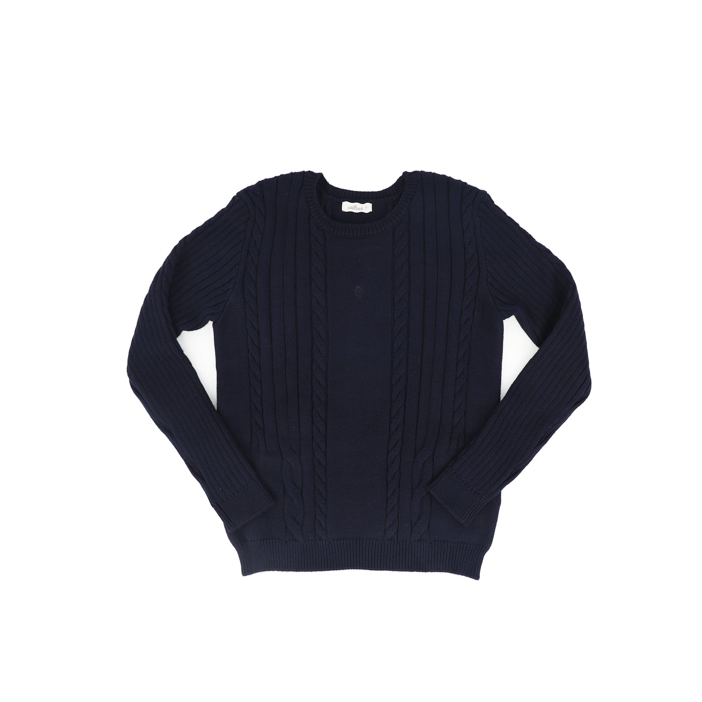 COTTIER NAVY CABLE KNIT SWEATER
