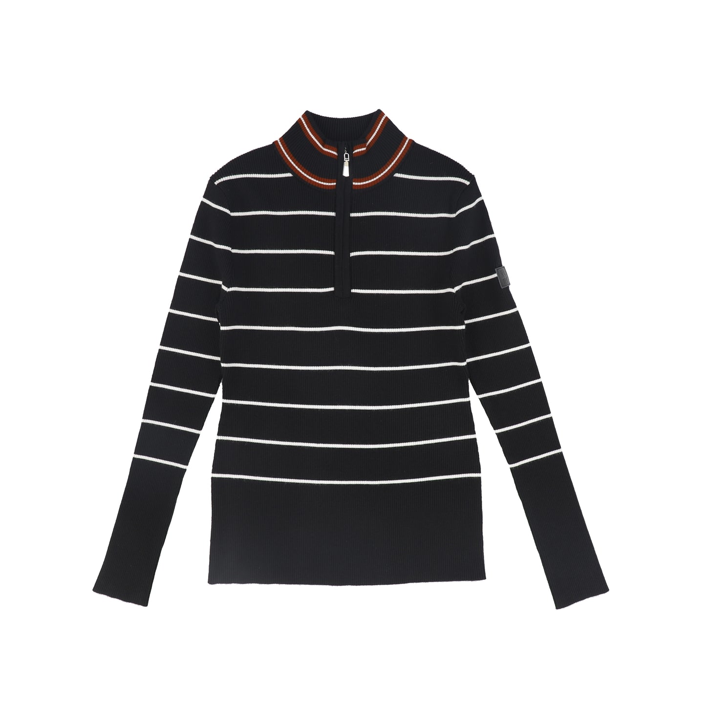 VALENTINA BLACK STRIPE HALF ZIP KNIT TURTLENECK SWEATER