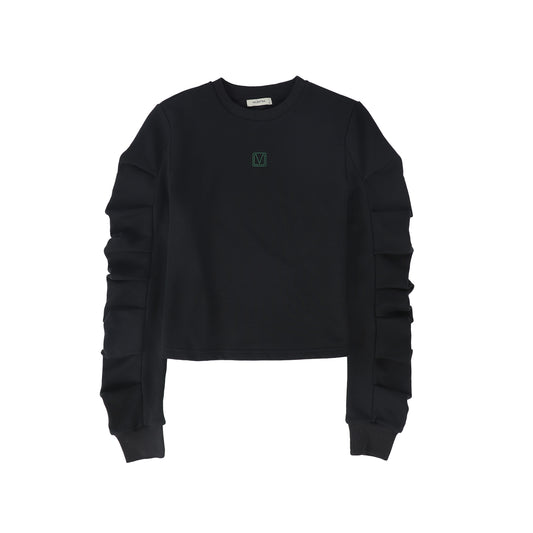 VALENTINA BLACK GATHERED SLEEVE SWEATSHIRT
