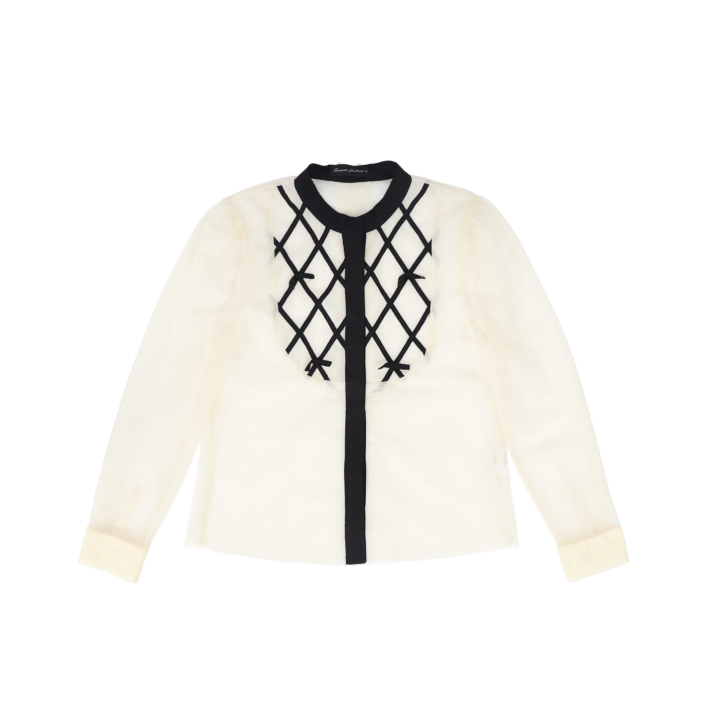 FRANCESCA GUILIANO CREAM/BLACK LATTICE TULLE BLOUSE