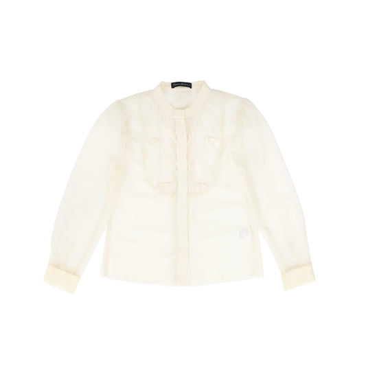 FRANCESCA GUILIANO IVORY LATTICE TULLE BLOUSE