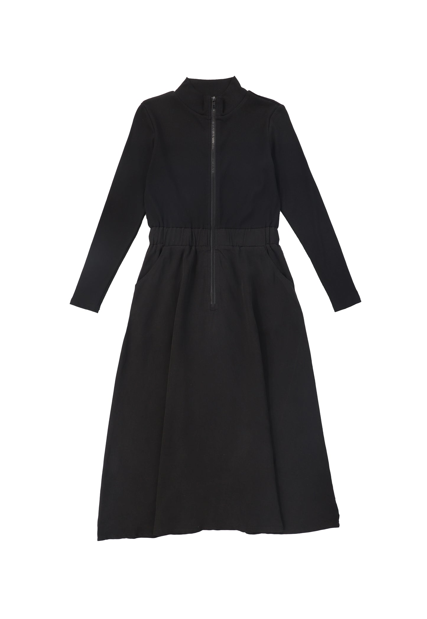 VALENTINA BLACK DENIM/SWEATSHIRT ZIPPER DRESS