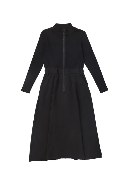 VALENTINA BLACK DENIM/SWEATSHIRT ZIPPER DRESS