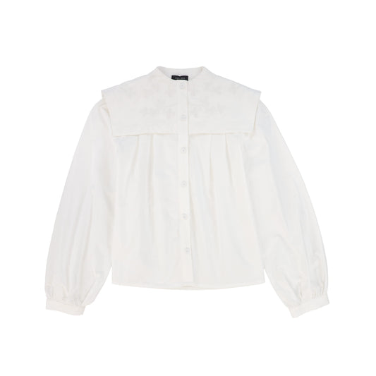 BAMBOO WHITE EMBROIDERED BIB BLOUSE