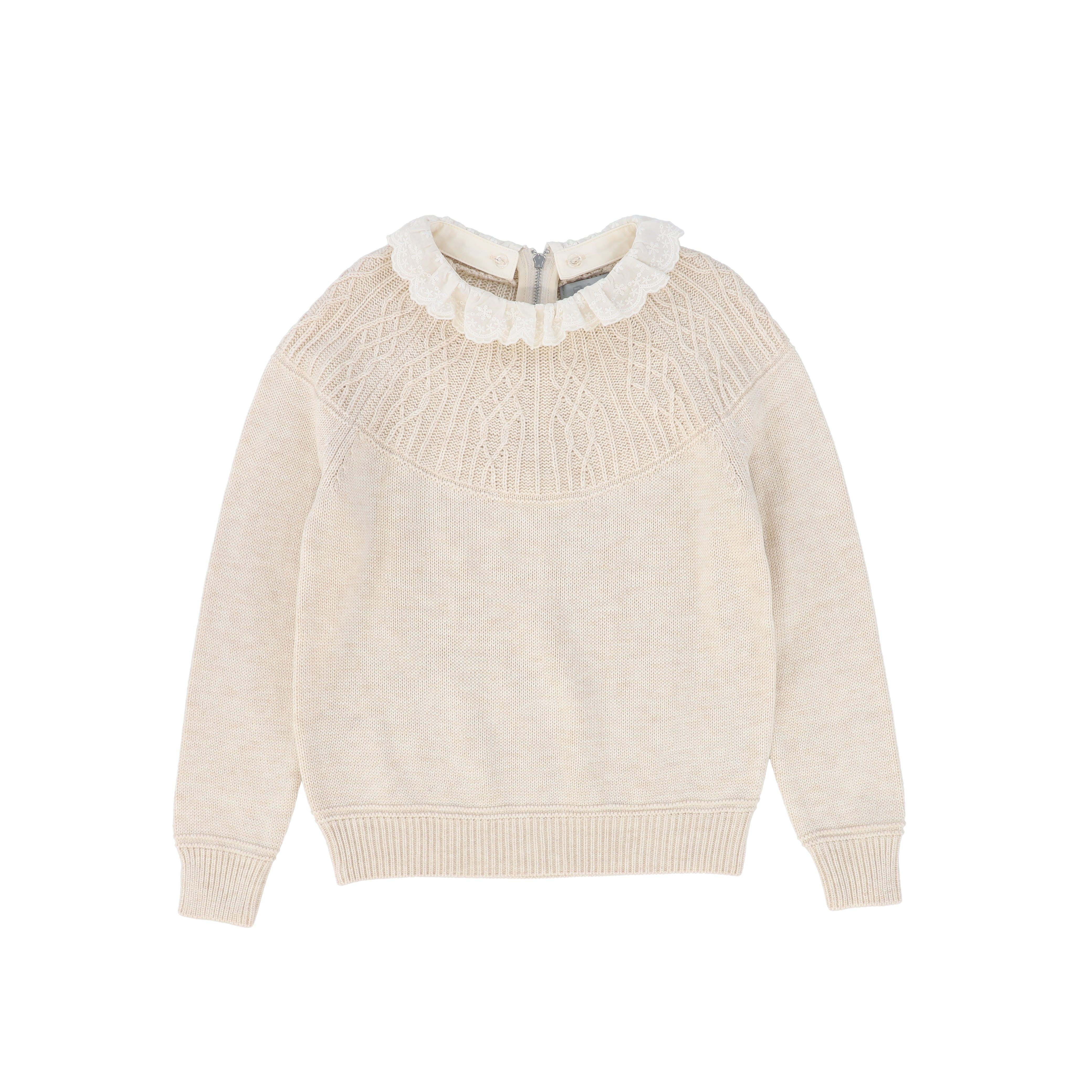 BACE COLLECTION OATMEAL POINTELLE LACE COLLAR SWEATER – Luibelle
