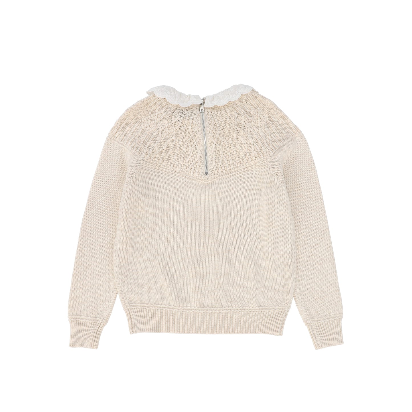 BACE COLLECTION OATMEAL POINTELLE LACE COLLAR SWEATER