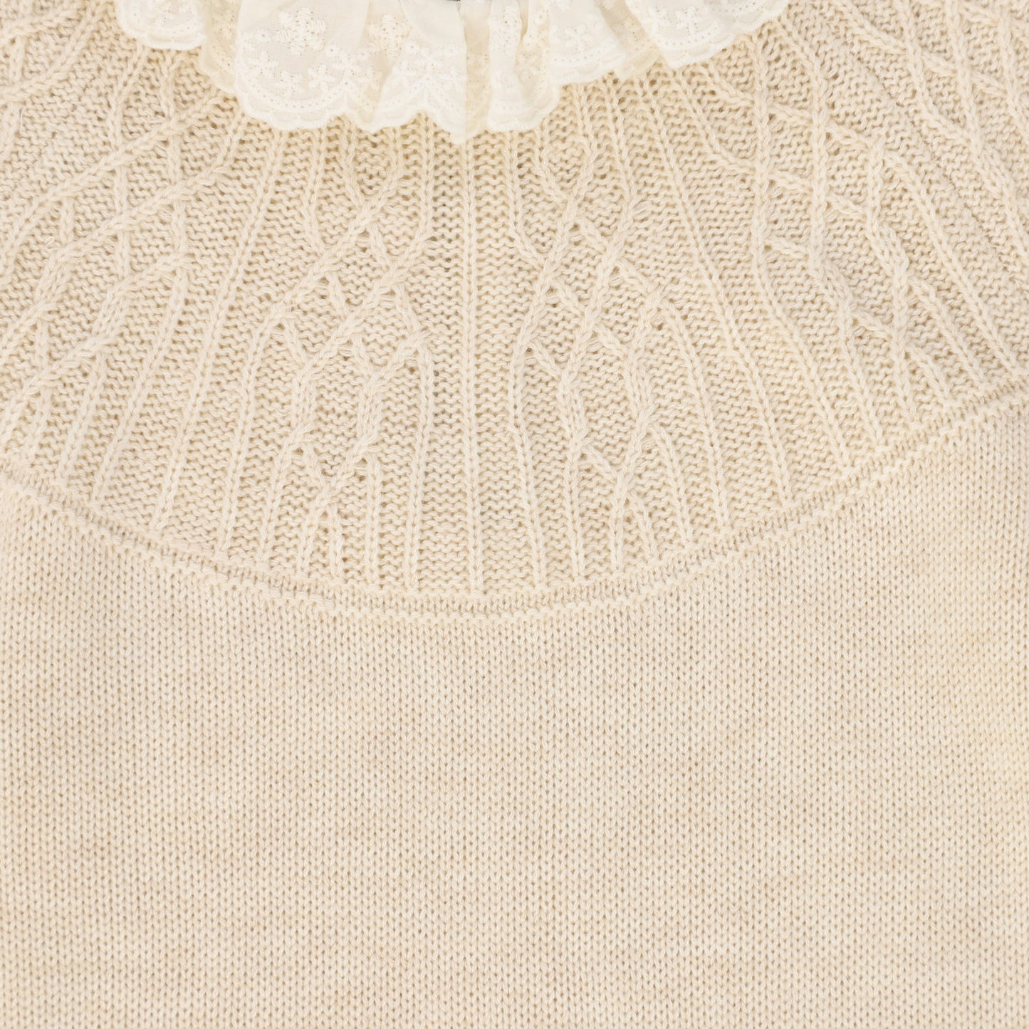 BACE COLLECTION OATMEAL POINTELLE LACE COLLAR SWEATER