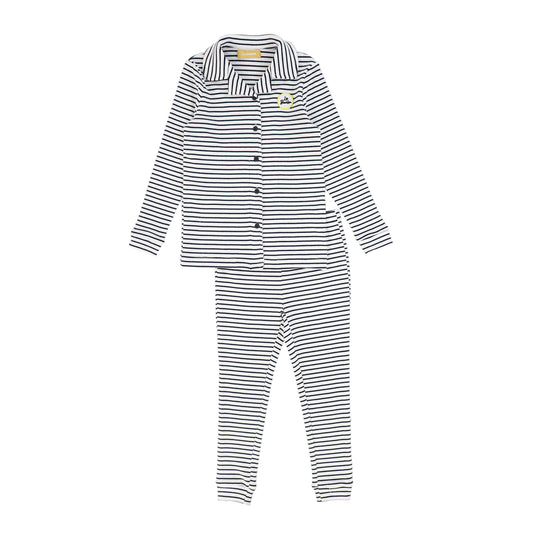 LE BOURDON NAVY/WHITE RIBBED STRIPE GRANDPA PAJAMAS