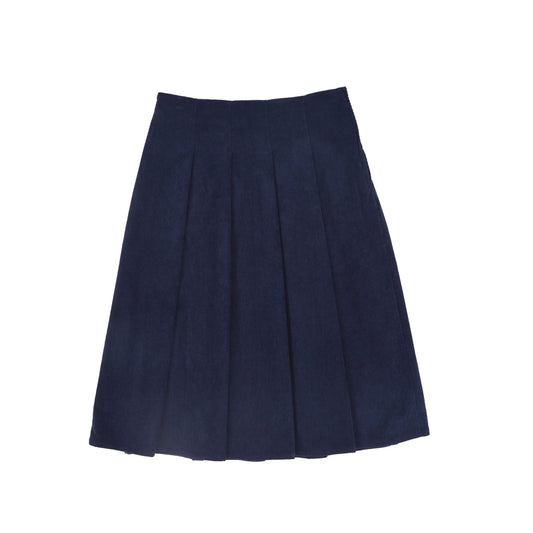 VALENTINA NAVY PLEATED CORDUROY SKIRT