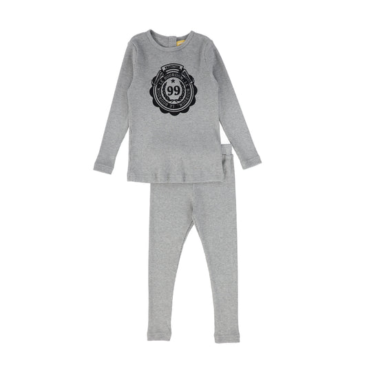LE BOURDON LIGHT GREY VELVET LOGO PAJAMAS