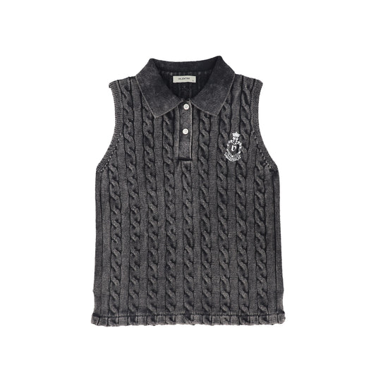VALENTINA BLACK CABLE-KNIT CROP VEST
