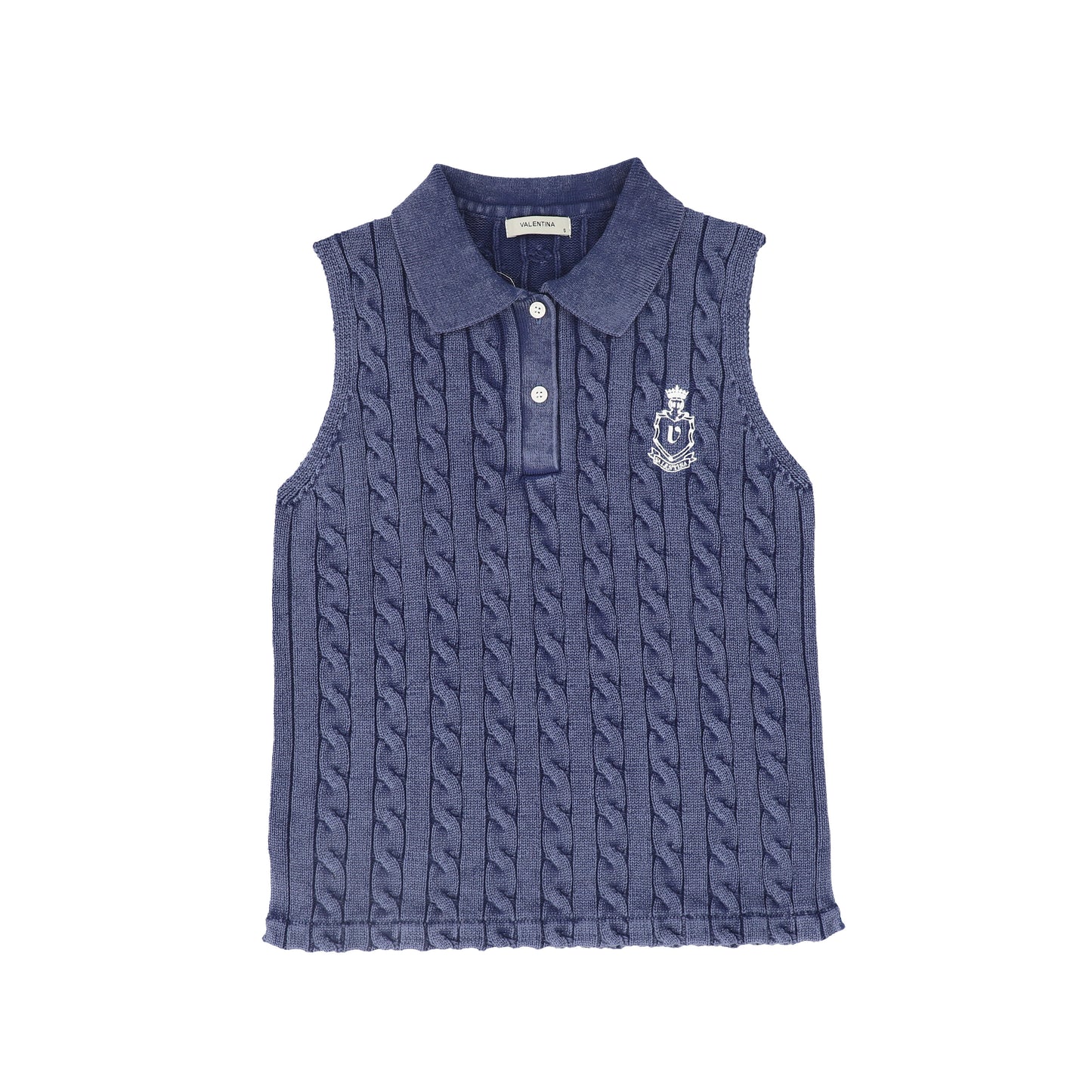 VALENTINA BLUE CABLE-KNIT CROP VEST