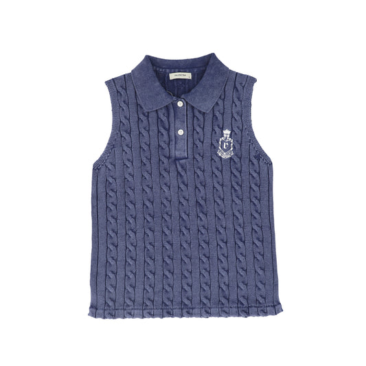 VALENTINA BLUE CABLE-KNIT CROP VEST