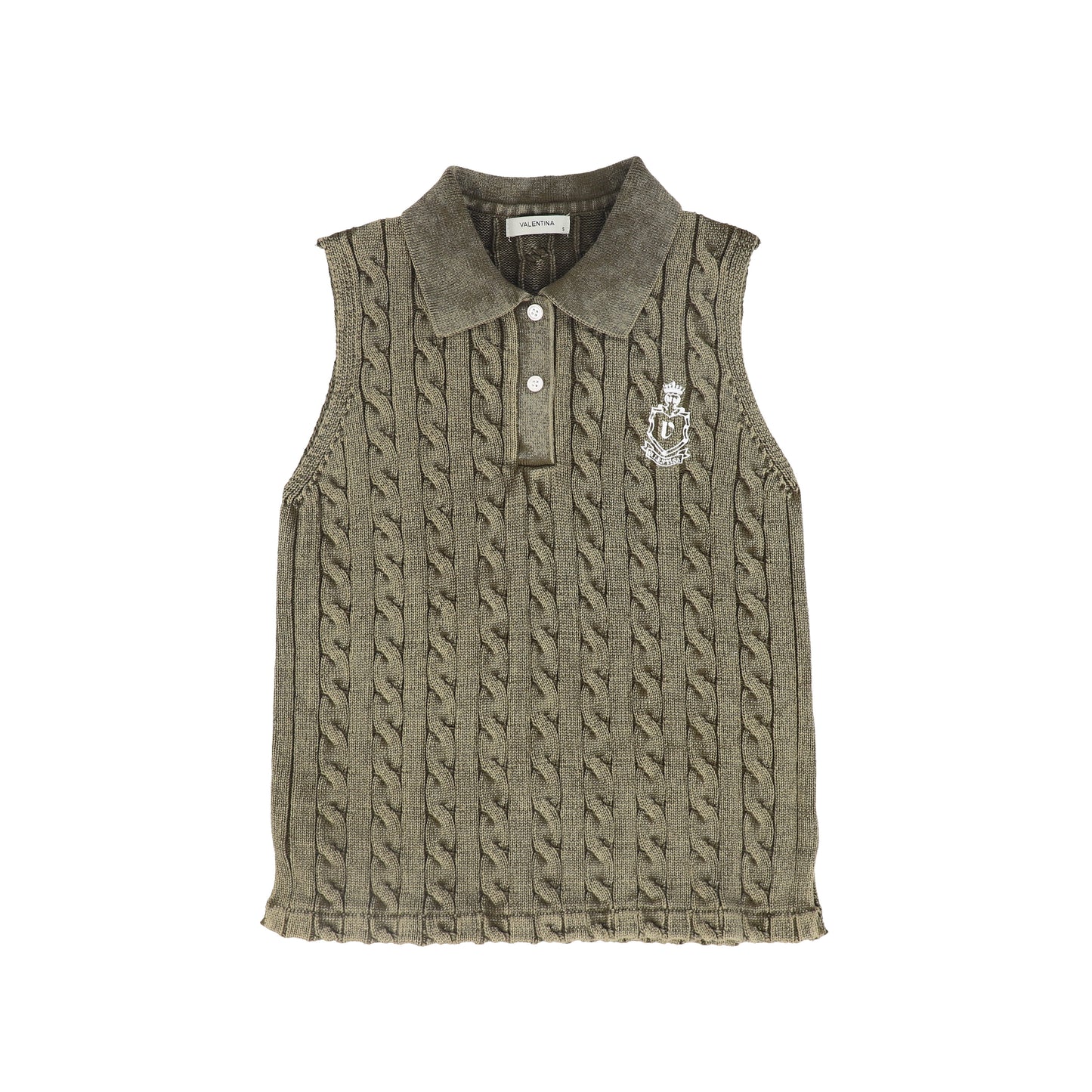 VALENTINA OLIVE CABLE-KNIT CROP VEST
