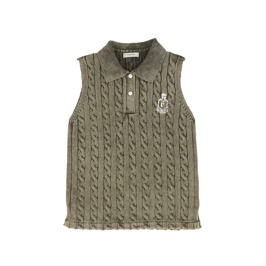 VALENTINA OLIVE CABLE-KNIT CROP VEST