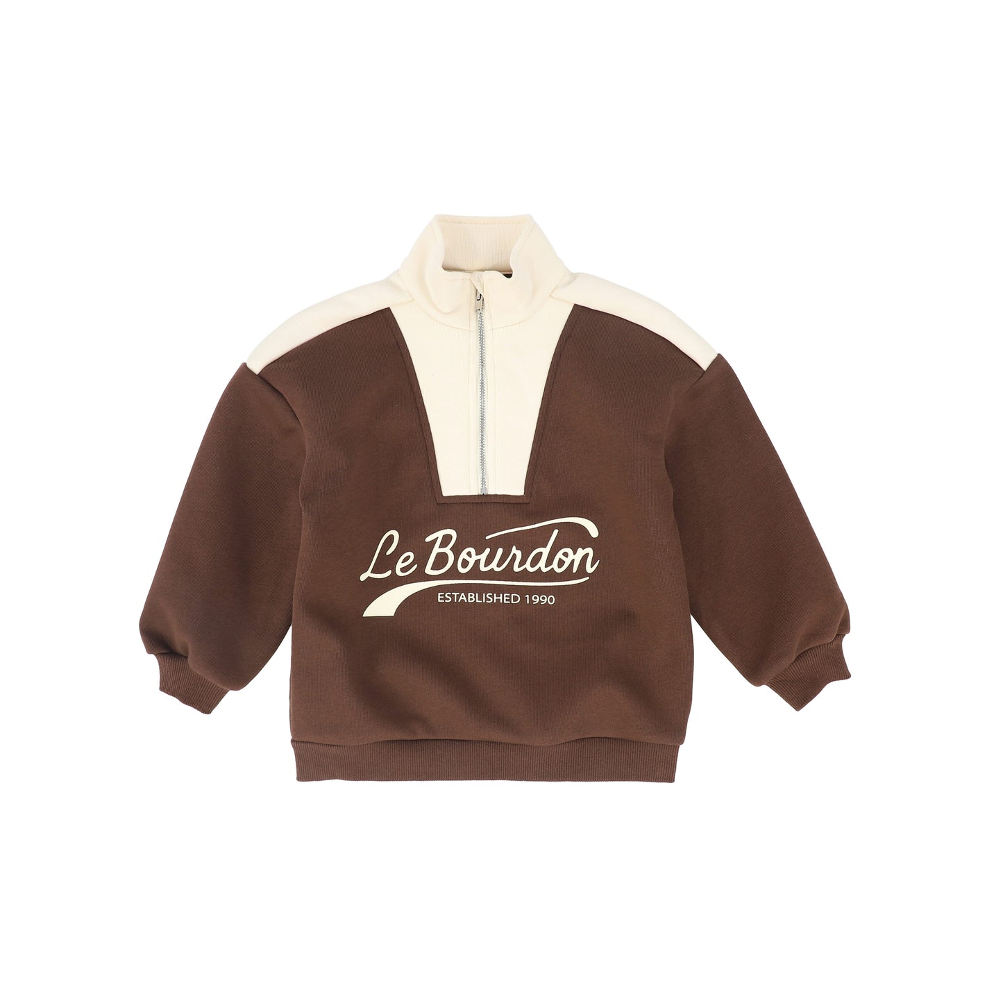 LE BOURDON BROWN HALF ZIP COLORBLOCK SWEATSHIRT