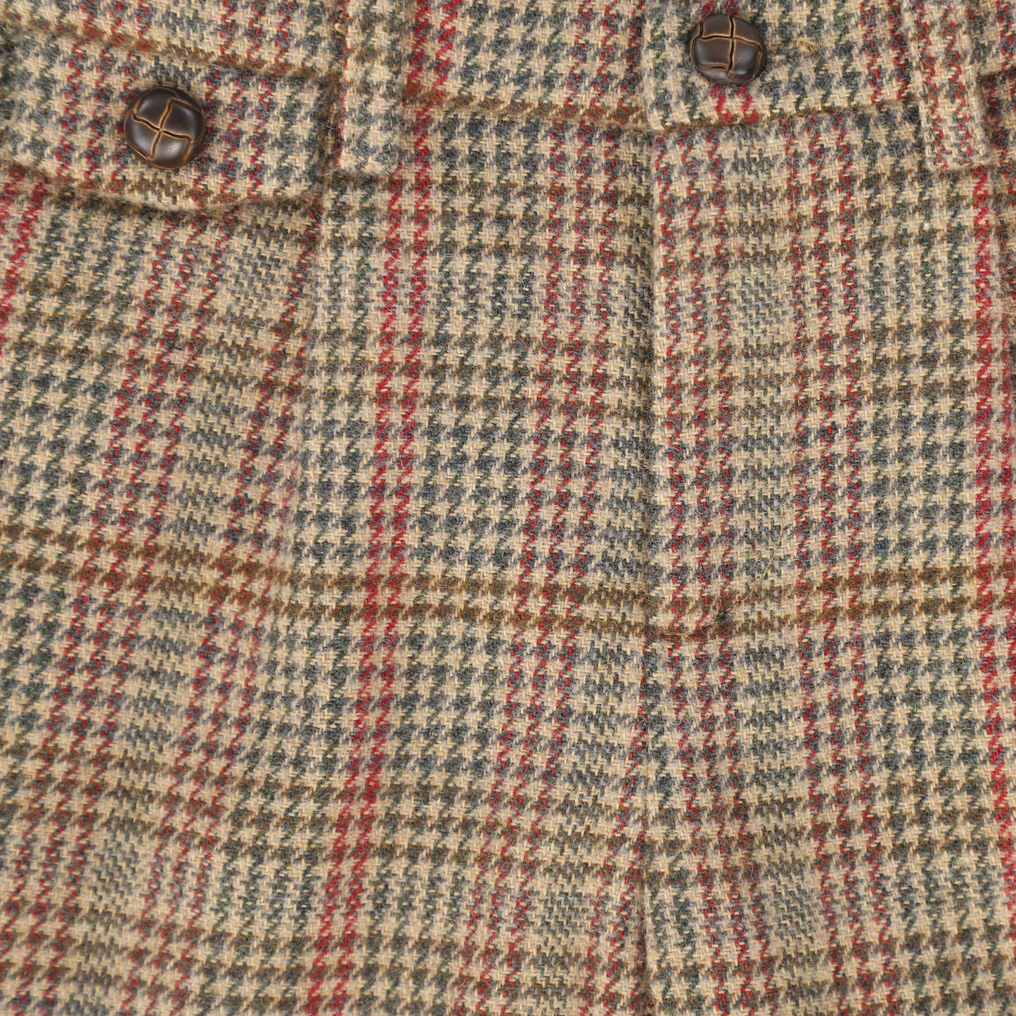 LE BOURDON OLIVE HOUNDSTOOTH WOOL CUFFED SHORTS
