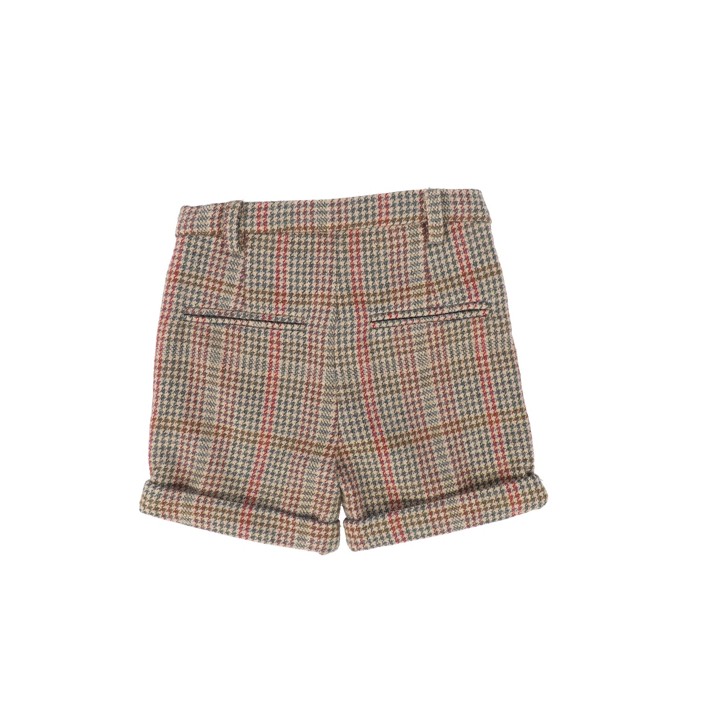 LE BOURDON OLIVE HOUNDSTOOTH WOOL CUFFED SHORTS