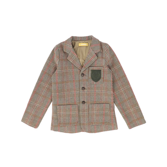 LE BOURDON OLIVE HOUNDSTOOTH WOOL BLAZER