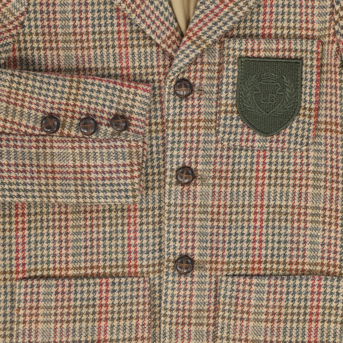 LE BOURDON OLIVE HOUNDSTOOTH WOOL BLAZER
