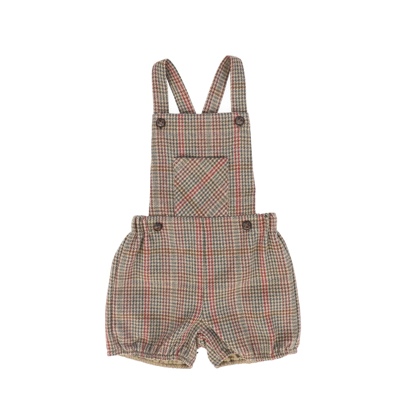LE BOURDON OLIVE HOUNDSTOOTH WOOL OVERALLS