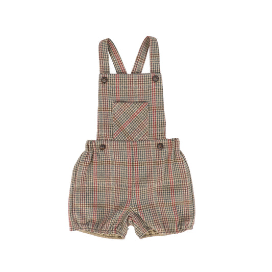 LE BOURDON OLIVE HOUNDSTOOTH WOOL OVERALLS