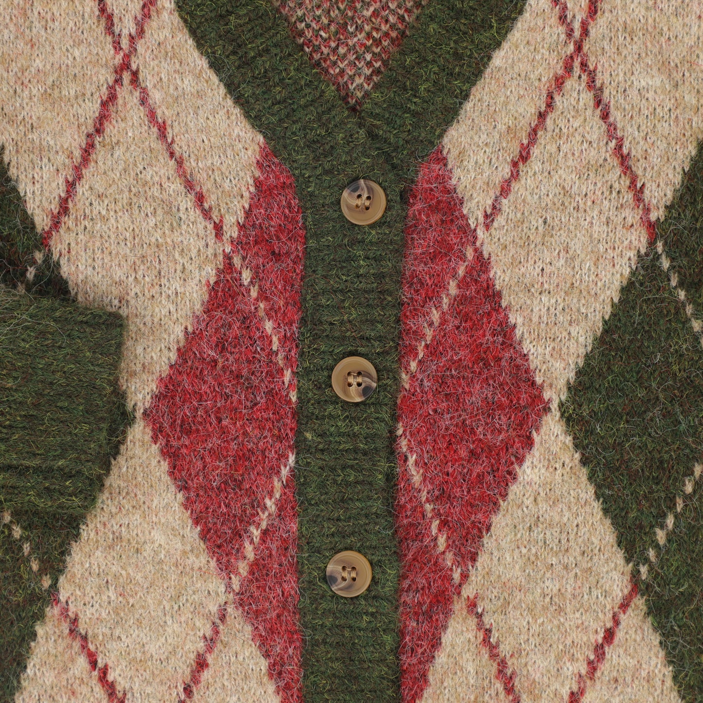 LE BOURDON OLIVE ARGYLE KNIT TRIM CARDIGAN