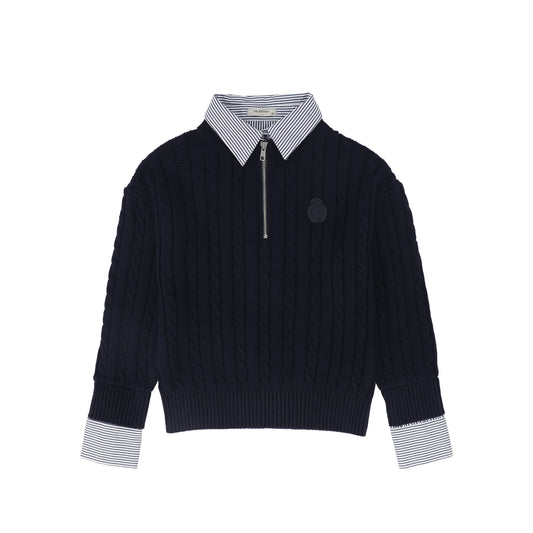 VALENTINA NAVY STRIPE COLLAR CABLE KNIT SWEATER