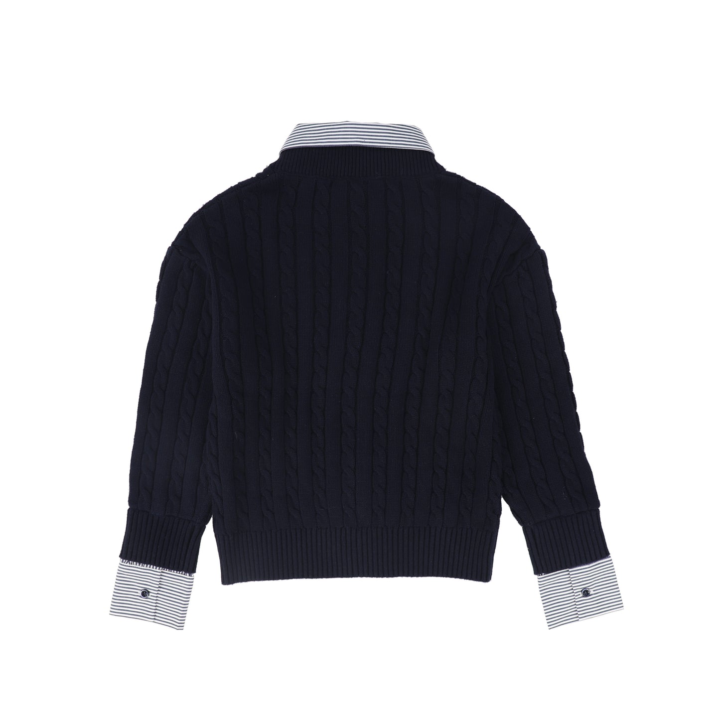 VALENTINA NAVY STRIPE COLLAR CABLE KNIT SWEATER