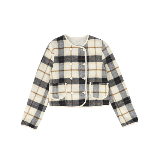VALENTINA BEIGE PLAID CREWNECK BLAZER
