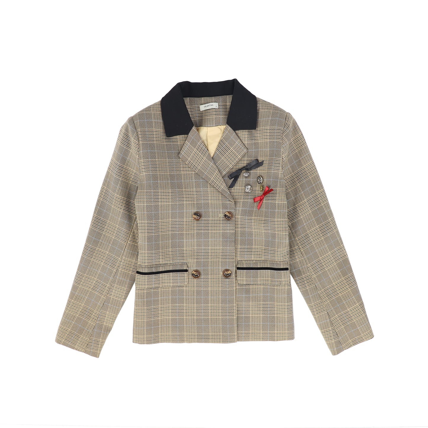 VALENTINA BROWN PLAID POCKET BLAZER