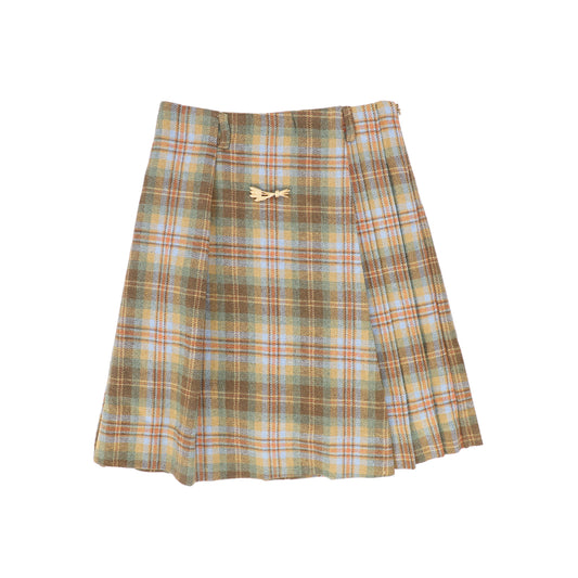 BACE COLLECTION CAMEL PLAID PLEAT SKIRT