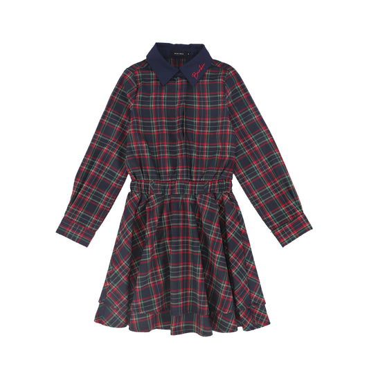 BAMBOO NAVY PLAID BUTTON-DOWN DRESS