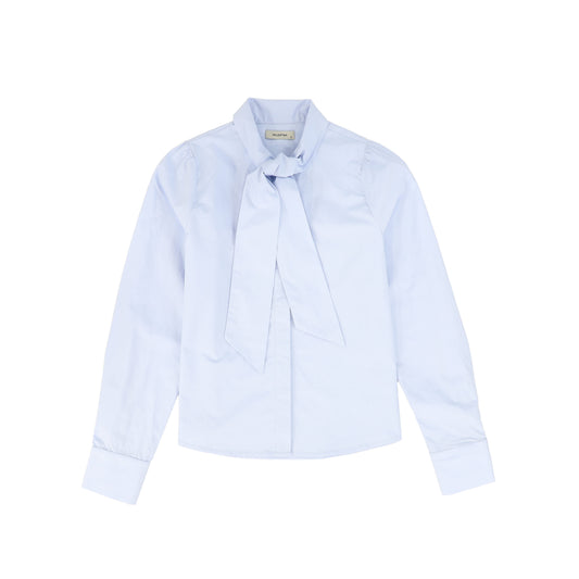 VALENTINA LIGHT BLUE POPLIN NECK BOW BLOUSE
