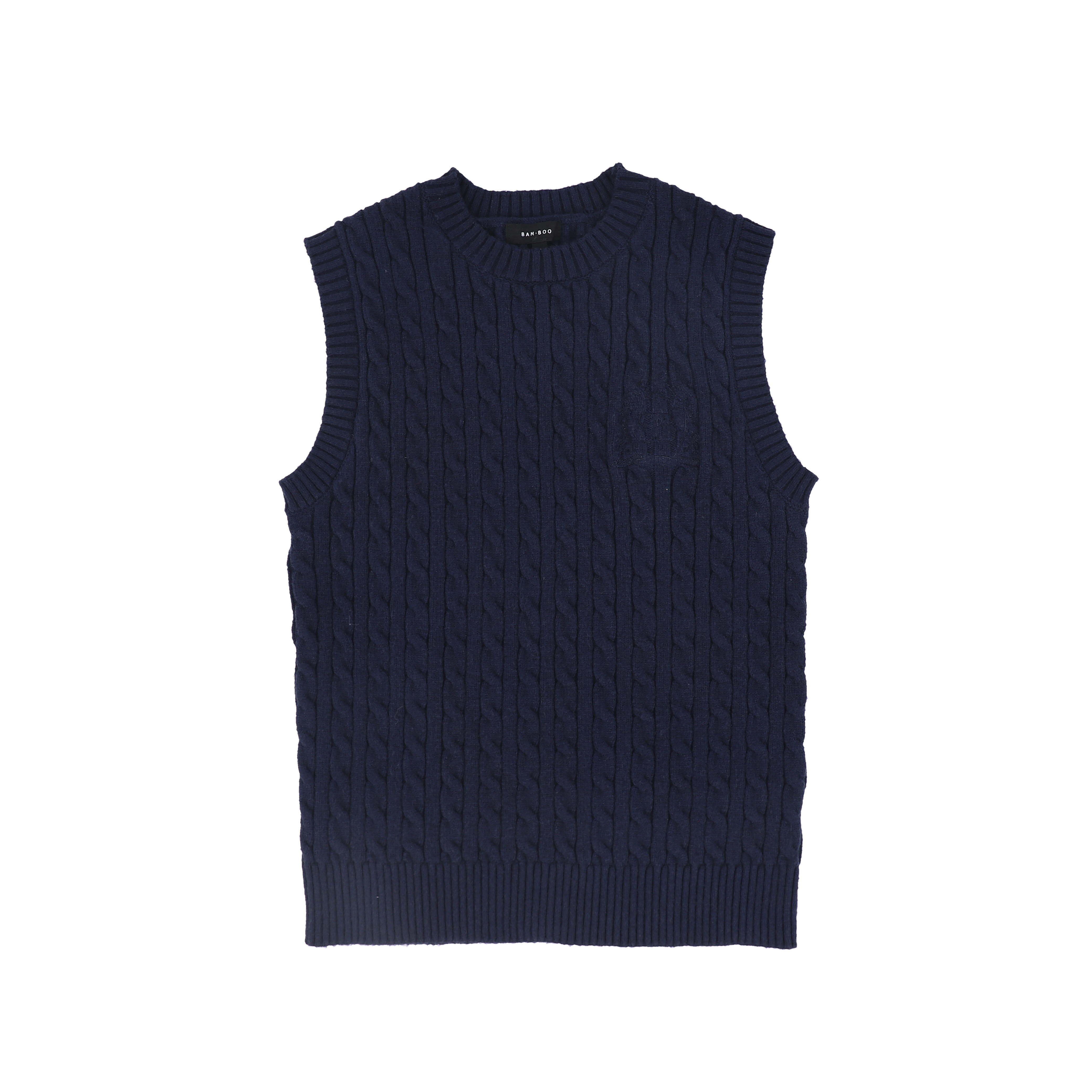 BAMBOO NAVY CABLE-KNIT VEST – Luibelle