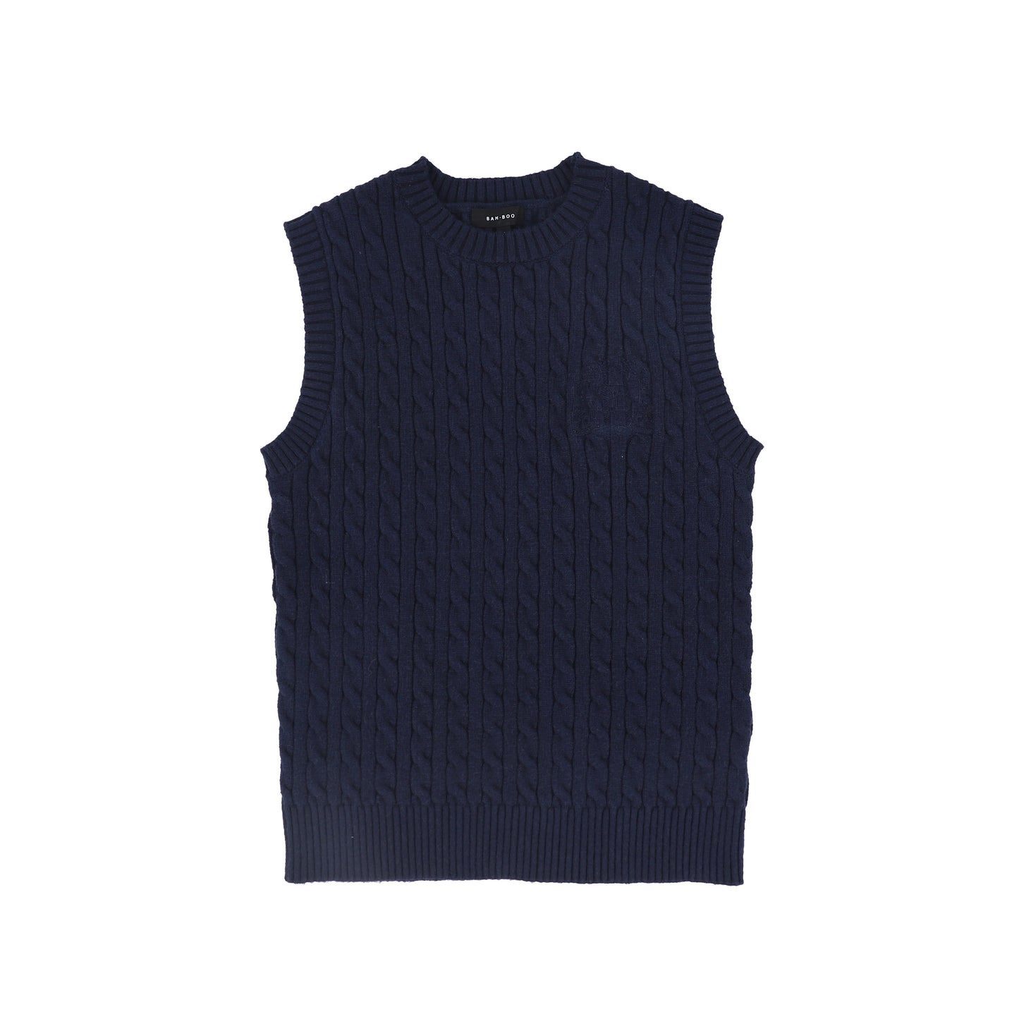 BAMBOO NAVY CABLE-KNIT VEST