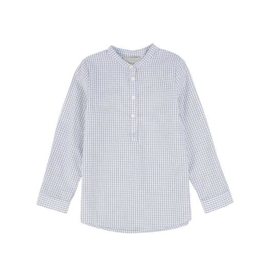 BACE COLLECTION LIGHT BLUE PLAID BUTTON BLOUSE