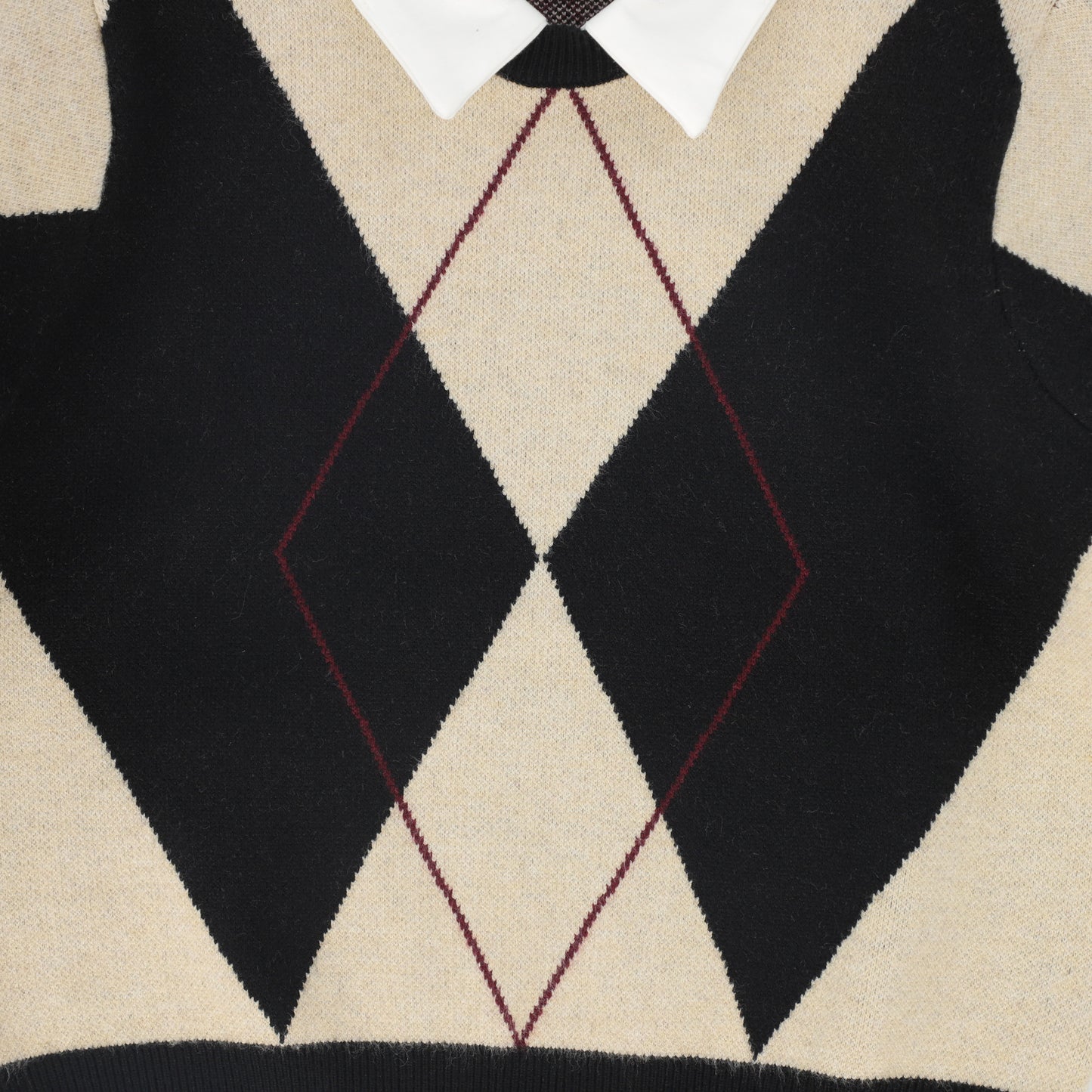 BACE COLLECTION BLACK COLLARED ARGYLE SWEATER