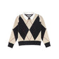 BACE COLLECTION BLACK COLLARED ARGYLE SWEATER